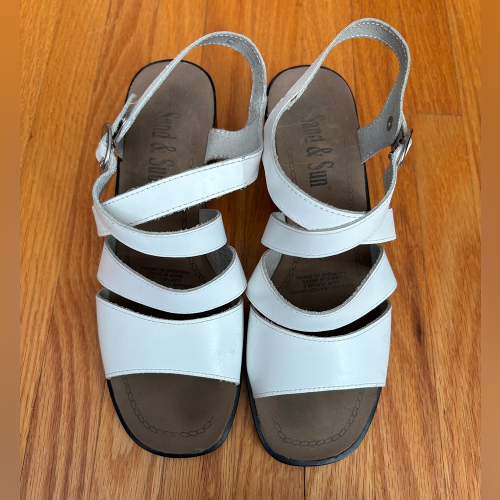 White Leather Strappy Sandals with Buckle Closure